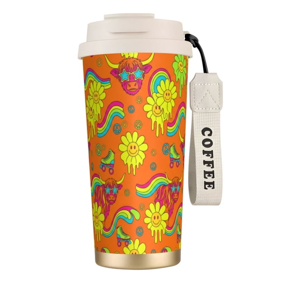 Highland Cow Coffee Mug, 18oz Leak-proof Retro Farm Animal Tumbler Reusable Straw and Lid, Decorative Coffee Cup for Cow Lovers Gift