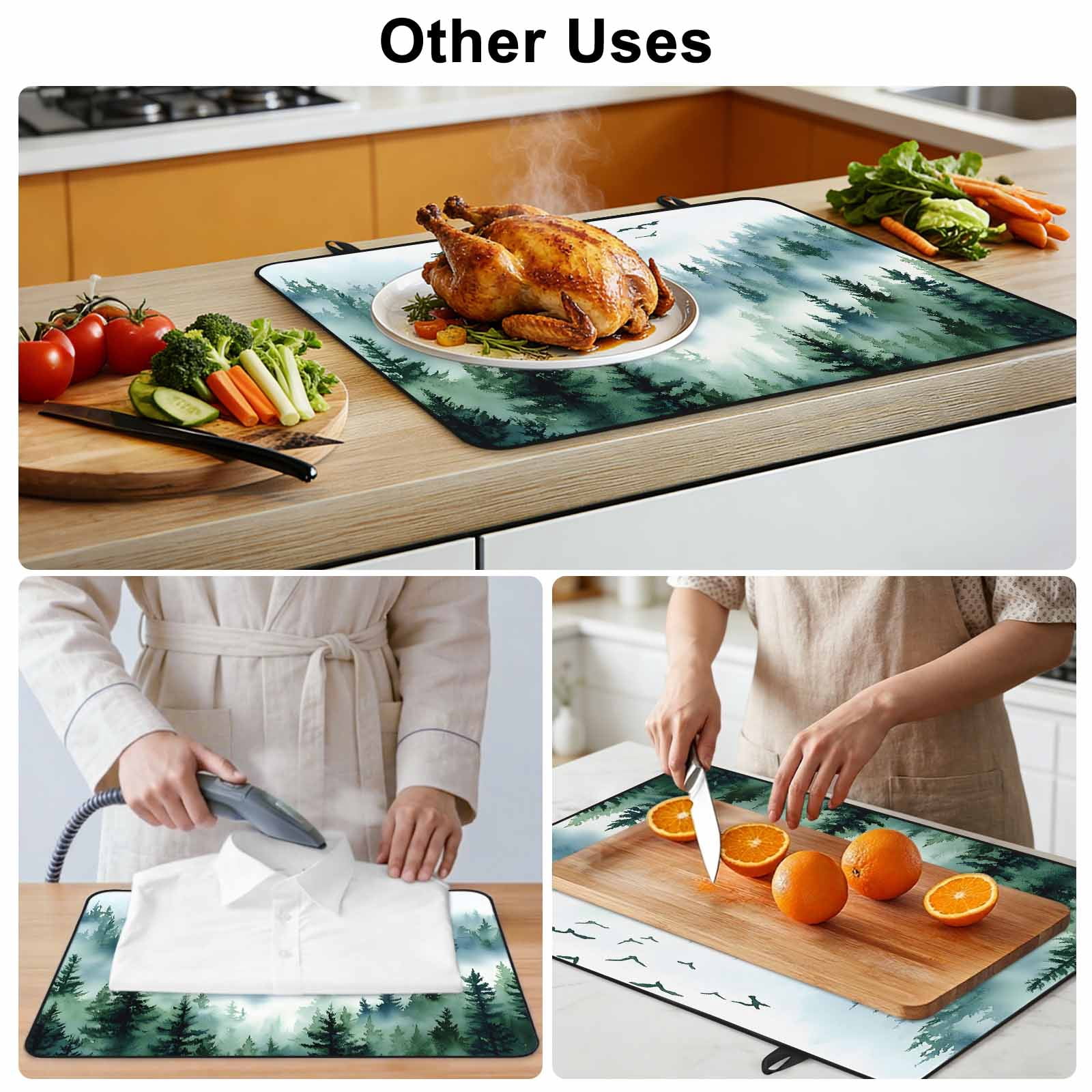 Green Ombre Mountain Stove Top Cover for Electric Stove, Heat-proof & Non Slip Glass Top Stove Cover Protector, Watercolor Forest Kitchen Flat Cooktop Rubber Mat 24x21 Inches