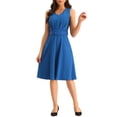thumbnail image 2 of INSPIRE CHIC Sleeveless Work Dresses for Women's V-Neck Below Knee Length Belted A-Line Dress, 2 of 5