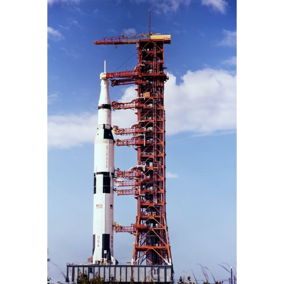 24x36 gallery poster, Apollo 13 launch vehicle, Saturn V rocket being rolled out, December 1969