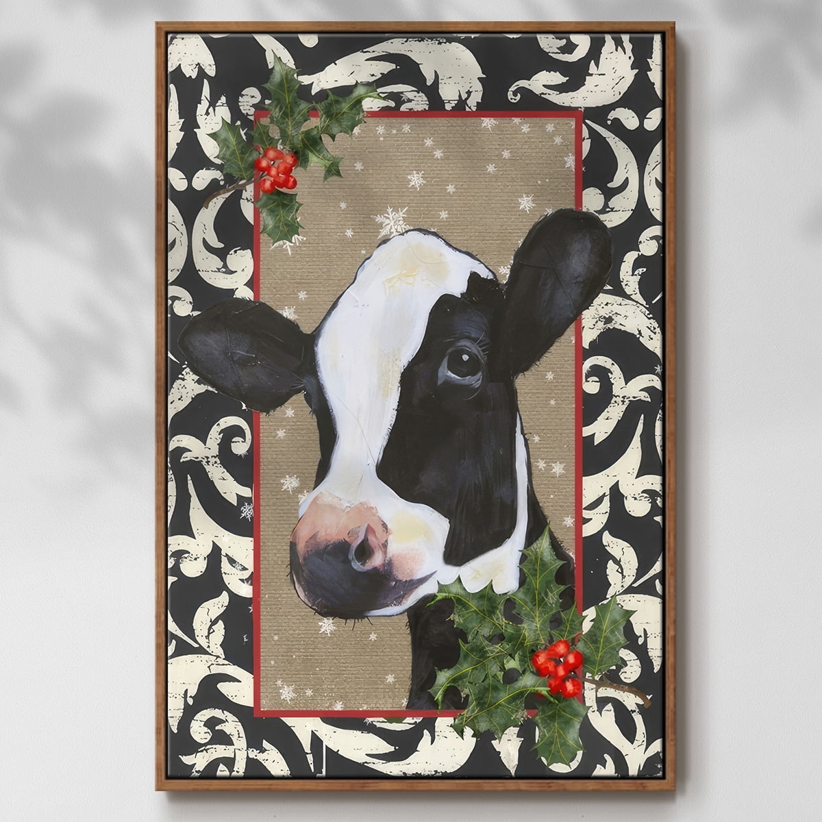 County Christmas Farm I - Framed Gallery Wrapped Holiday Canvas - 17 x 25 - Rosewood Frame
