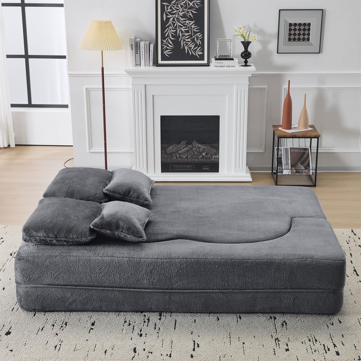 Demi Bonn 78" Foldable Sofa Bed, Chenille Futon Couch, High-Density Foam Convertible Sleeper Sofa for Living Room, Guest Room, Bedroom, Gray