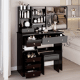 thumbnail image 6 of Makeup Vanities 37" Middle Size Left Drawer Desktop Vanity Table + Cushioned Stool, Extra Large Right sliding mirror, Multi Layer High Capacity Storage, Practical Fashionable Dresser, Suitable For La, 6 of 9