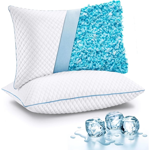 Cooling Shded Memory Foam Pillows Queen Size Adjustable Firm Bed Pillows for Side Back Stomach Sleepers Luxury Gel Pillow for Hot Sleepers with Breathable Washable Cover
