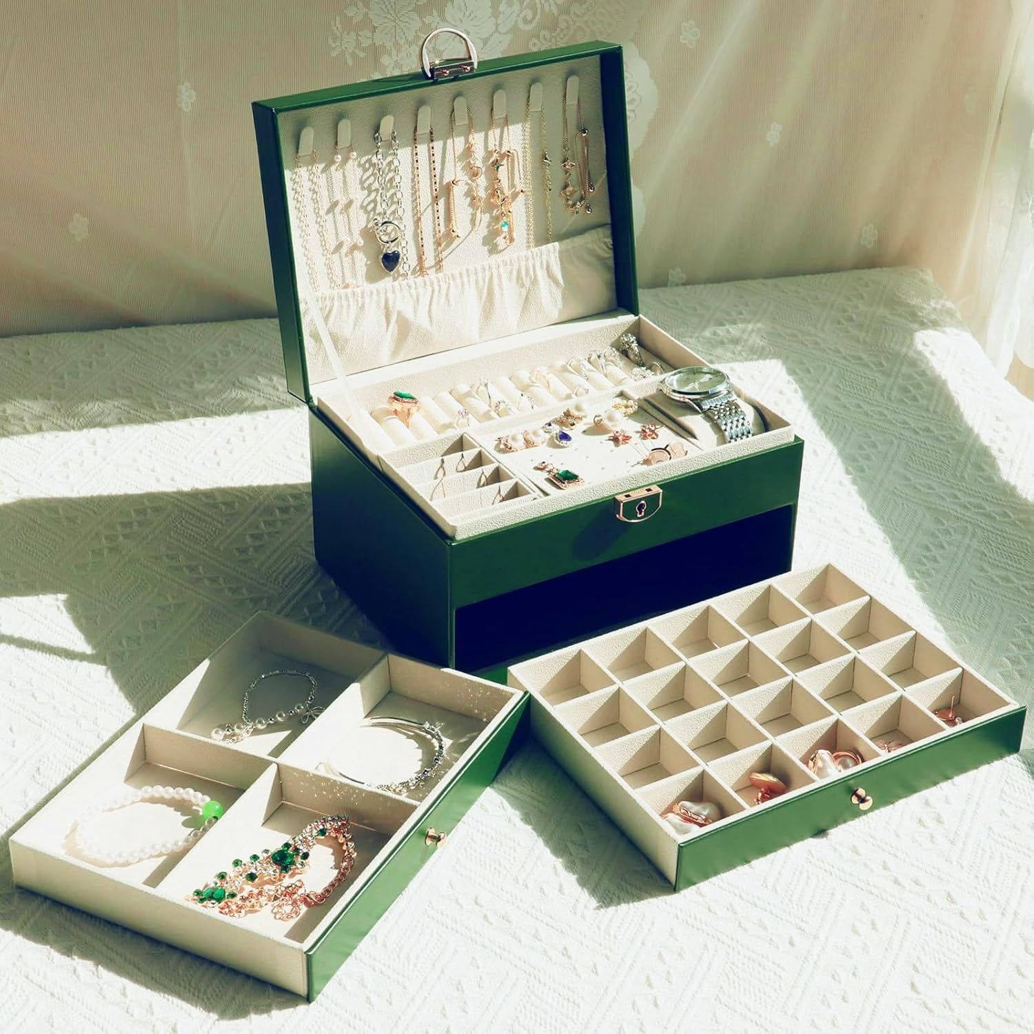 Jewelry Organizer -& Multiple Compartments - Premium Jewelry Storage for Necklaces, Rings, Bracelets - Nice Christmas Gift for Women, Men