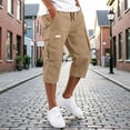 thumbnail image 2 of Capri Cargo Shorts for Men - Below Knee Long Shorts with Pockets Drawstring Elastic Waist Baggy Utility Hiking Pants,3XL, 2 of 7