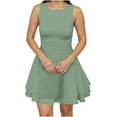 thumbnail image 2 of Zorckvet Womens Mini Dresses Round Neck Ruffle Dressy Soft Tunic Fashion Solid Color Dress for Women Sleeveless, 2 of 9