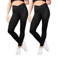 thumbnail image 1 of INERZIA 2 Pack Womens Crossover Leggings High Waisted Tummy Control Criss Cross V Waist Yoga Pants Black and Black Small, 1 of 5