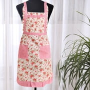 JeashCHAT Floral Apron with 2 Pockets, Apron Dress for Women, Kitchen Chef Apron for Cooking Baking, Adjustable Apron for Cleaning Gardening