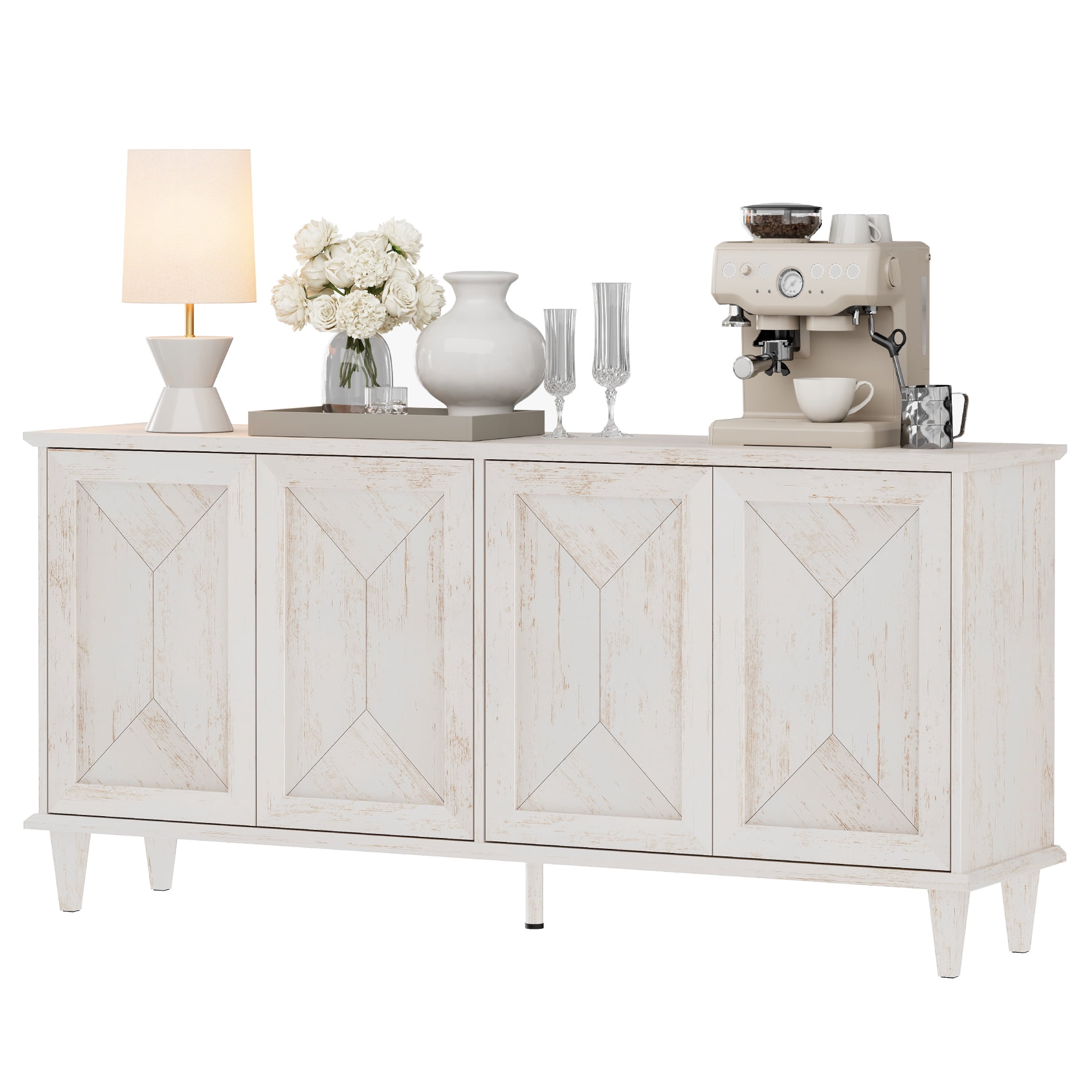 WAMPAT Handcrafted Patchwork Console Table for 55-75 inch TVs,65-inch Modern Farmhouse TV Stand Entertainment Center with Cable Management & Adjustable Storage Shelves, Pale Oak