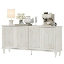 WAMPAT Pop-Up Design Sideboard Credenza with Handcrafted Patchwork Doors,65-inch Modern Farmhouse Buffet Cabinet with Storage for Dining Room,Kitchen and Living Room, Pale Oak