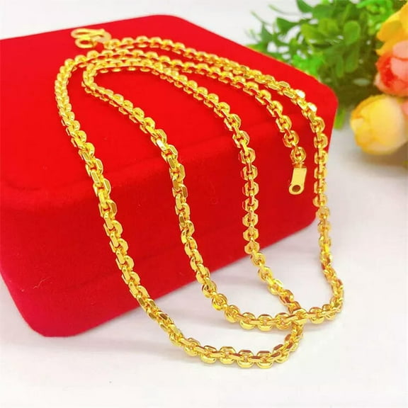 K-KED Women's Delicate Jewelry 24K Yellow Gold Plated 4mm 24" O Links Chains Necklace