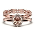 thumbnail image 1 of Beautiful Art Deco 2.25 Carat Pear Cut Affordable Morganite And Diamond Moissanite Engagement Ring, Classic Wedding Ring, Two Matching Band in 925 Sterling Silver With 18k Rose Gold Plating, 1 of 4