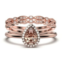 Beautiful Art Deco 2.25 Carat Pear Cut Affordable Morganite And Diamond Moissanite Engagement Ring, Classic Wedding Ring, Two Matching Band in 925 Sterling Silver With 18k Rose Gold Plating