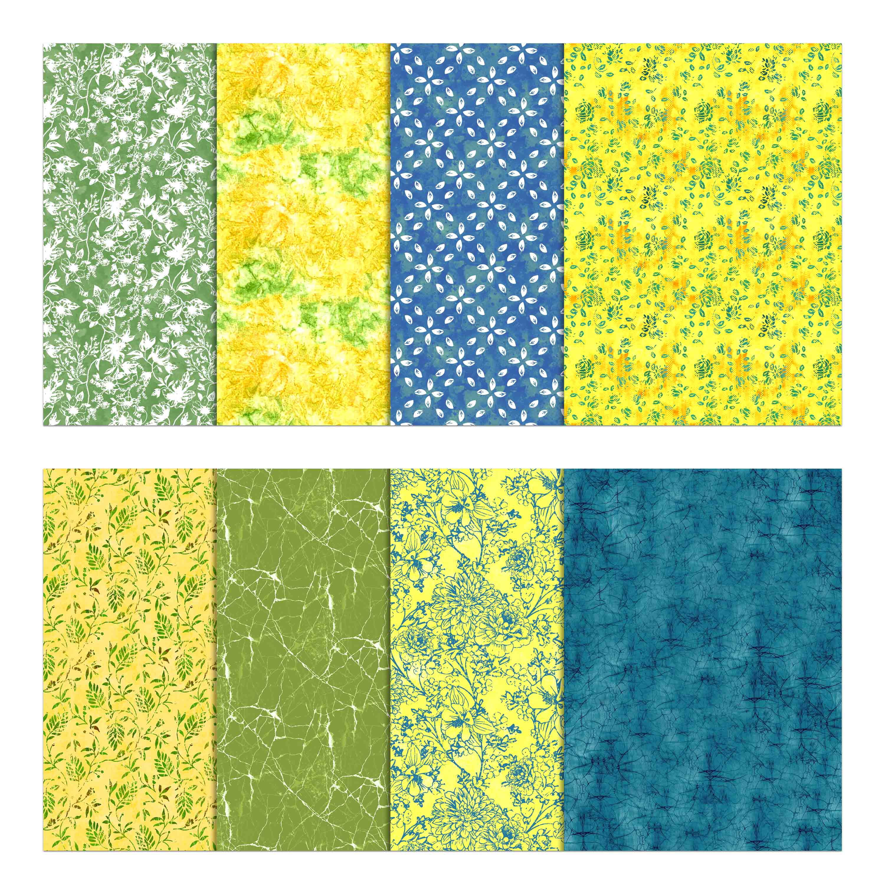 Soimoi 8 Pc Fat Quarter Bundle,BatikPrint 18"x 22"DIY Patchwork-100% CottonPre-Cut Quilting Fabric Green, Blue & Yellow