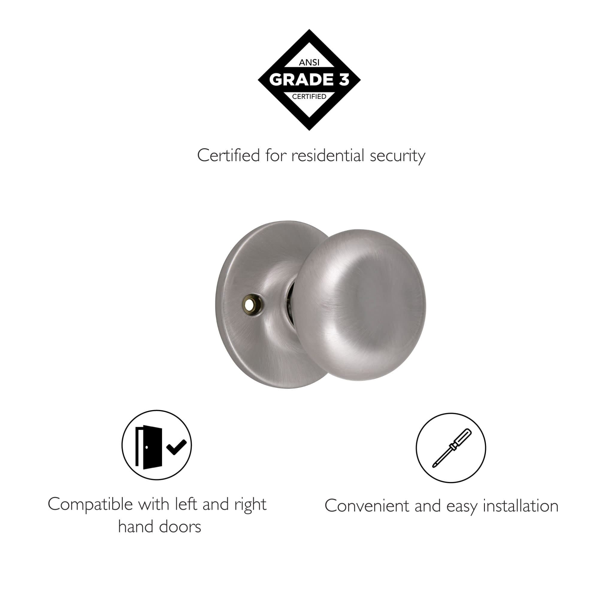 Pemberly Row Modern Brass Dummy Door Knob in Silver Satin Nickel