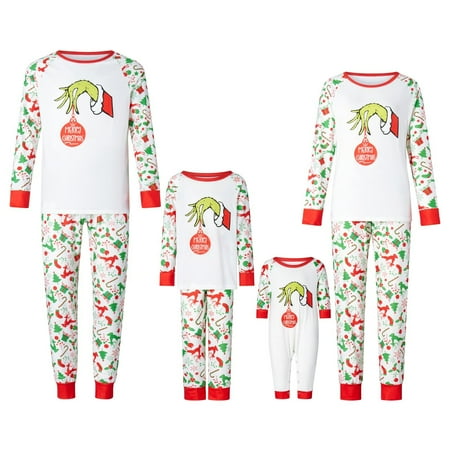 

Clearance Before Christmas！Gotyou Family Grinch Pajamas Christmas Prints Family Matching Long Sleeve Tops+Pants Set Family Matching Sets