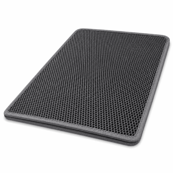 Drreddge 24x15 Inch 2-Layer Urine-Proof Non-Slip Cat Litter Mat, Gray Honeycomb