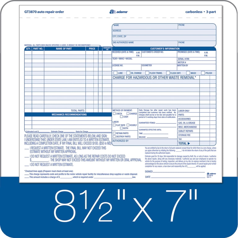 Parts Room Requisition Form - 5 Pads Of 100 Sheets, Canary Yellow, 4.25x6 Inches (Car Repair Forms)
