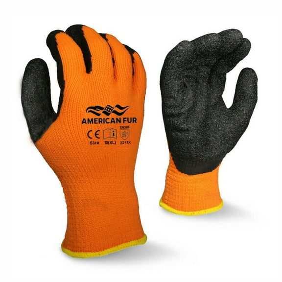 Double Dip Heavy Texture Thermal Liner, Gripping Latex Coated Gloves, 1 Pair LARGE
