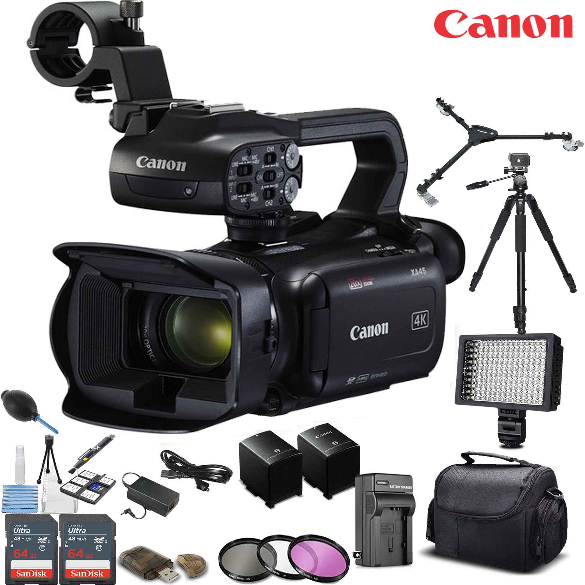 Canon XA45 Professional UHD 4K Camcorder with 2x Sandisk 64GB Tripod