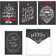Celebrate The Season Chalkboard Christmas Cards / 25 Christian Greeting Cards With White Envelopes Pack / 5 Retro Holiday Designs With Verses Inside / 4 5/8" x 6 1/4" Religious Winter Cards