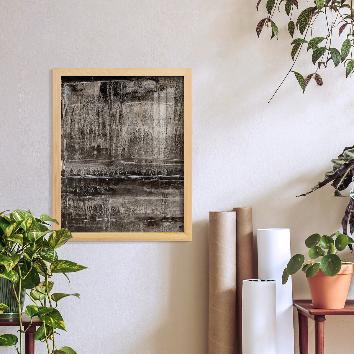 Continuum III -Framed Print w/glass-Natural Wood