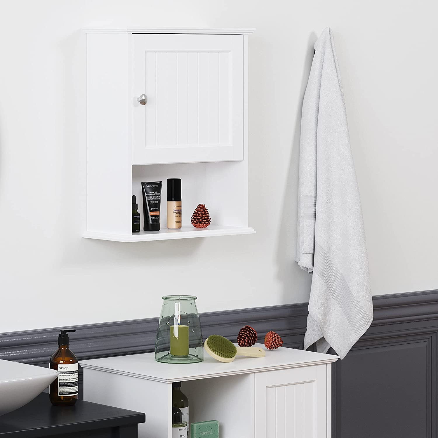Spirich Wall Mounted Bathroom Cabinet with Adjustable Shelf, White, 16.54"