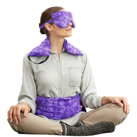 Hot Pockets Natural Full Treatment Set for Hot & Cold Therapy - Reusable Microwaveable Heating Pads & Lavender Eye Mask for Relaxation - Purple Flower