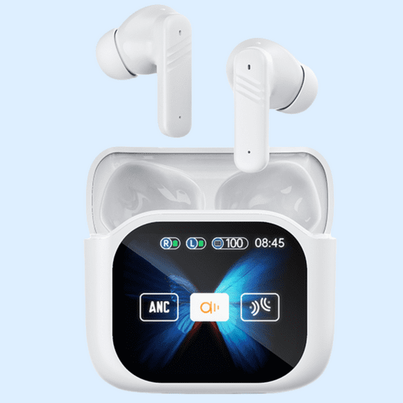 Wireless Earbuds, Bluetooth 5.4 Headphones Built-in Mic Extra Comfort 360 Stereo ANC ENC Dual-Mic Noise-Cancelling (White)