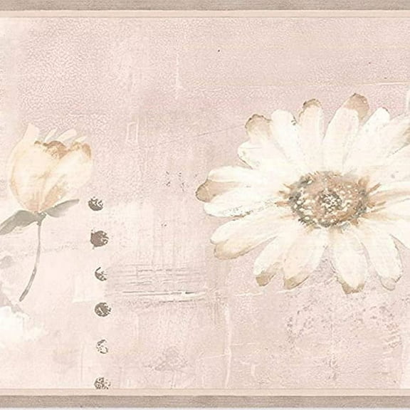 Concord Wallcoverings Wallpaper Border Modern Floral Pattern Simple Flowers for Living Room Bedroom Kitchen Dining Area, Pastel Brown Silver Cream Beige, 7 Inches by 15 Feet OC3517B