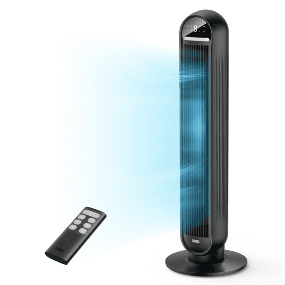 DREO Tower Fans for Home, 36" Standing Floor Fan with Remote, 90° Oscillating Fan, 28 ft/s High Velocity, LED Display, 8 Speeds, 4 Modes, 8H Timer, Quiet Bedroom Fan