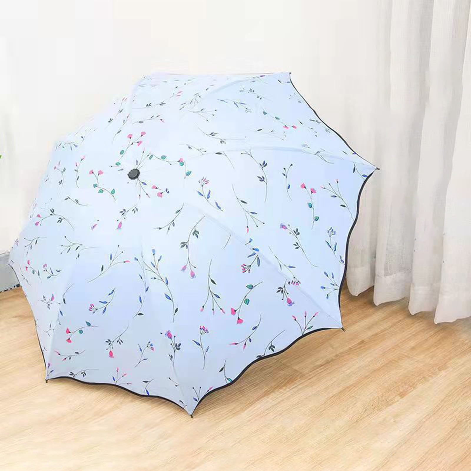 Yhmxh Foldable Umbrellas, 2 in 1 Sun Blocking and Rain Umbrellas, Windproof Umbrella Compact Folding Travel Umbrella, Light Portable Car Umbrella for Rain (Light Blue)