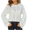 thumbnail image 1 of SROBPTY Longues Chemises à Manches pour Femmes, Tricot à Col Rond Décontracté à la Mode pour Femmes, Haut à Manches Longues Blanc, G, 1 of 2