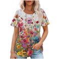 thumbnail image 1 of Tops de Algodón para Mujeres Manga Corta de Ajuste Suelto Impreso, Casual Cuello Redondo Blusa de Moda, 1 of 7