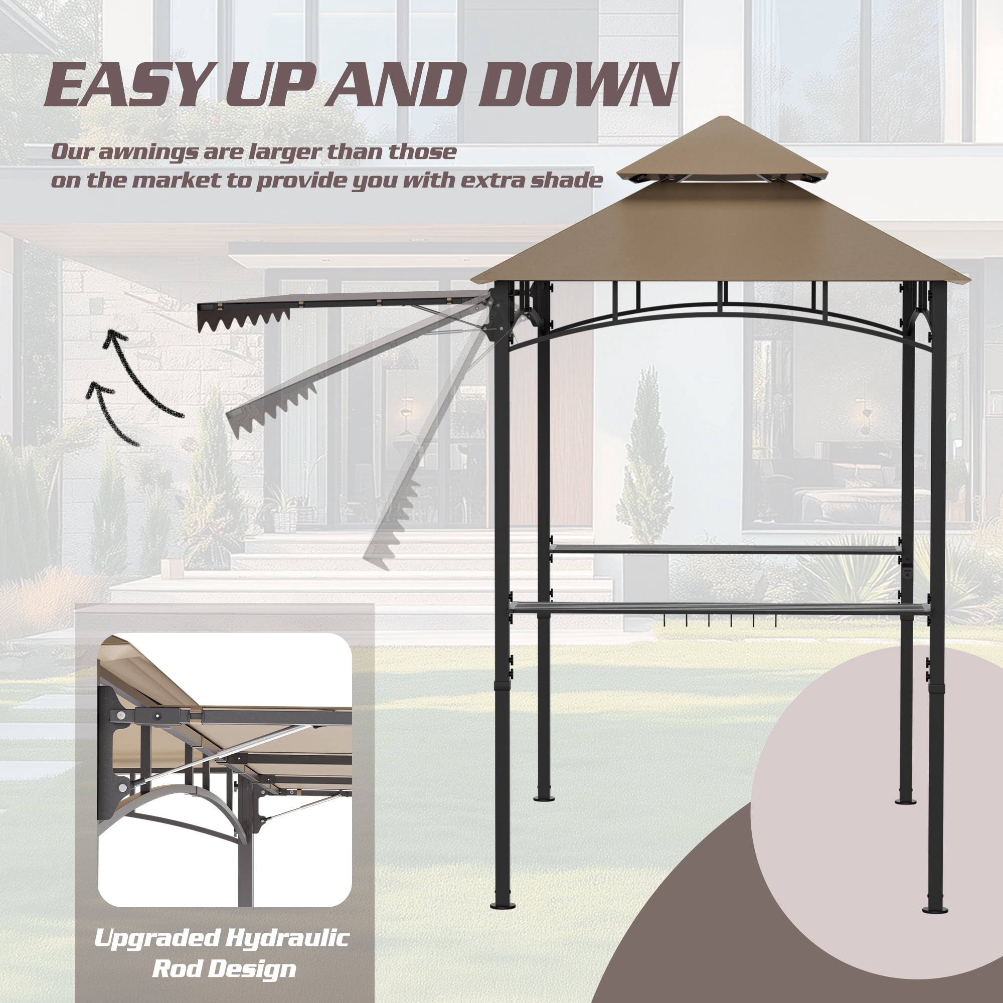 Magic Union 8'X8' Grill Gazebo Canopy - Heavy Duty Steel Frame, Double Tiered Grill Canopy for Outdoor Grill W/Shelves, Ceiling Hooks and Ground Stakes, Patio Canopy Tent BBQ Gazebo for Backyard