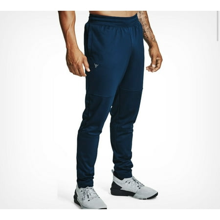 Under Armour Activewear Project Rock Blue Knit Track Pants Pockets Men Size