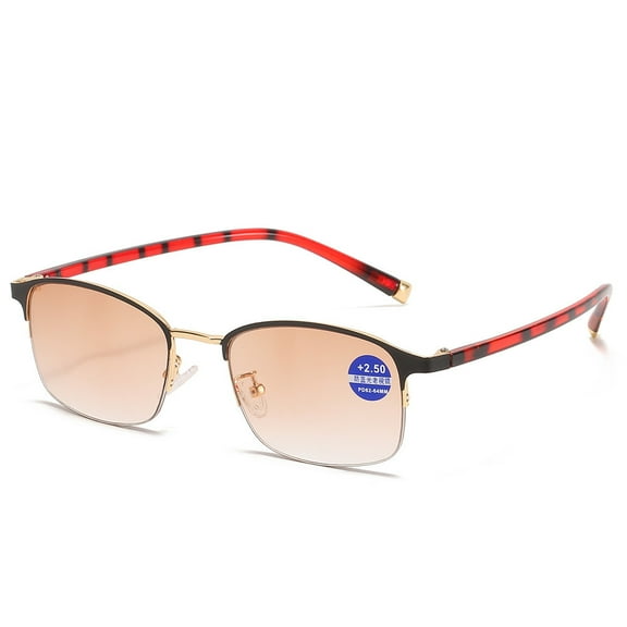 Fashion Bifocal Reading Glasses Gradient Half Frame Sunglasses Men Women Anti-Blue Light Presbyopia Glasses Outdoor Fishing Flexible Readers 3.50