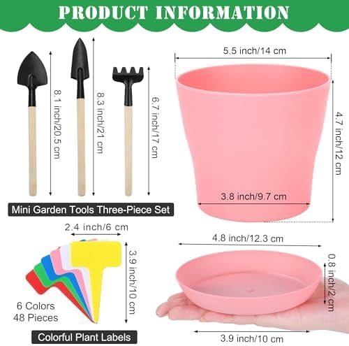 48 Pack Plastic Planters 5.5 Inch Flower Plant Pots Indoor Set Thickened Seedling Nursery Pots Seed Starting Pots with Drainage Holes Saucers Mini Garden Tool for Home Office Garden, Multicolor