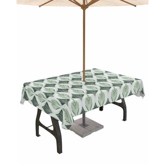 Fsddascl Teal Grey Outdoor Tablecloth - 54x80 Inch Rectangle Dining Table Cover, Modern Abstract Geometric Contemporary Waterproof Outdoor Table Cloth with Umbrella Hole & Zipper for Picnic/Patio