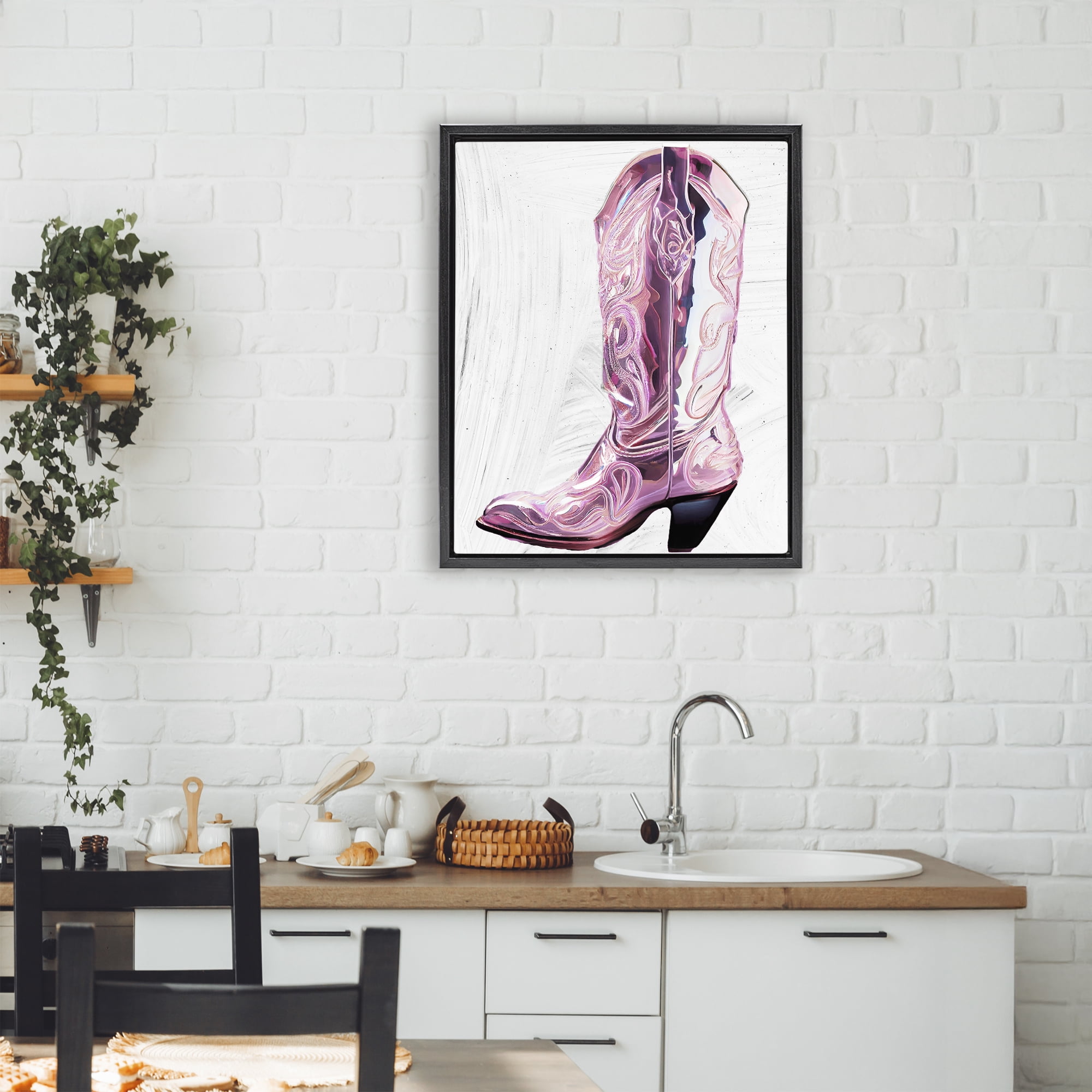Cowgirl Cinderella's Boot Black Framed Floater Canvas Wall Art, design by Sasha