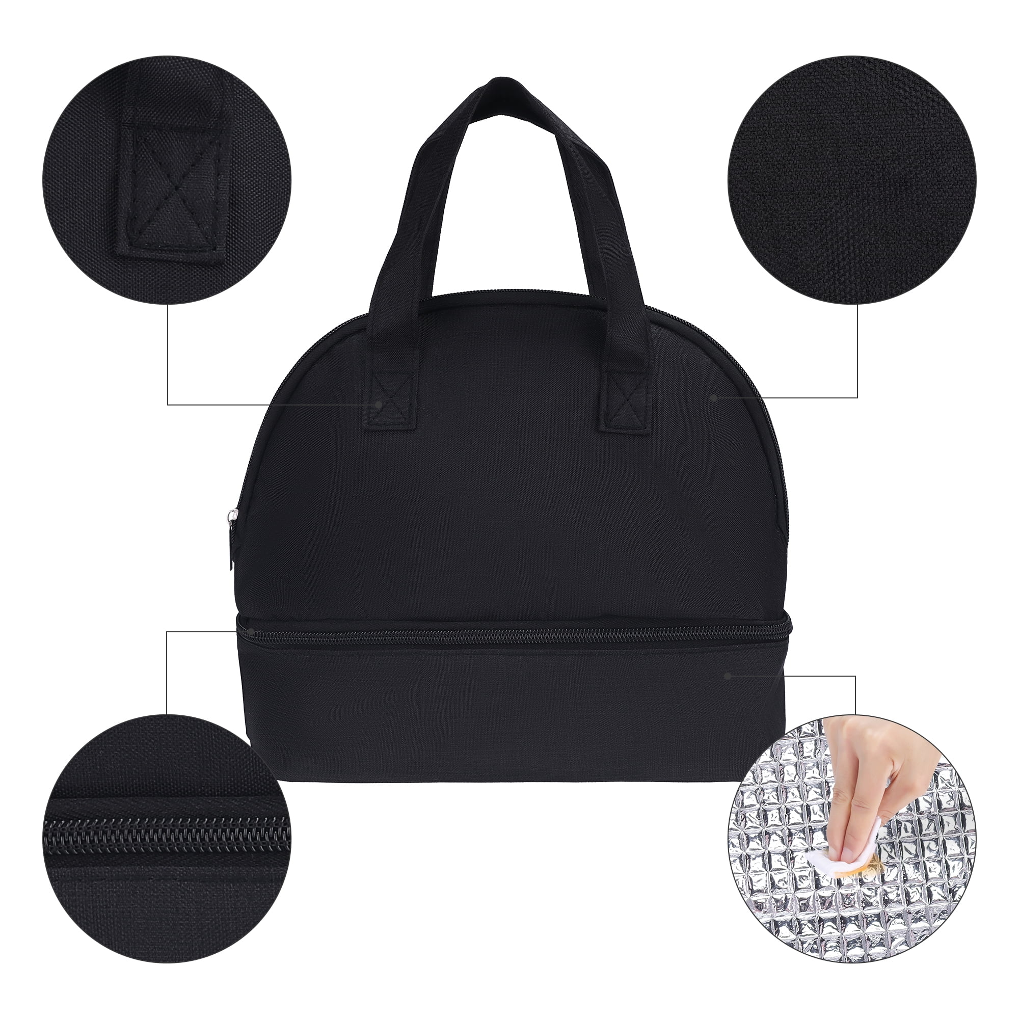 Unique Bargains Lunch Bag Insulated Bag Cute Tote Bag Black