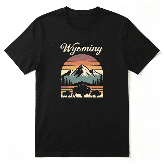 Wyoming Bison Buffalo Nature Vintage Graphic Tee for Men and Women, Outdoor Camping Cotton Short Sleeves T-Shirt