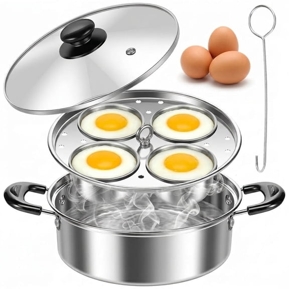 AEVXKHI Stainless Steel Egg Poacher Pan, Non-Stick Poached Egg Cooker for Stovetop, Induction Compatible Breakfast Skillet, Durable Cooking Tool, Easy to Clean