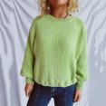 thumbnail image 2 of Women's Fashion Casual Round Neck Pullover Solid Color Long-sleeve Sweater Top for Everyday Style, Comfortable and Chic Top for Women,Light Green,S, 2 of 8