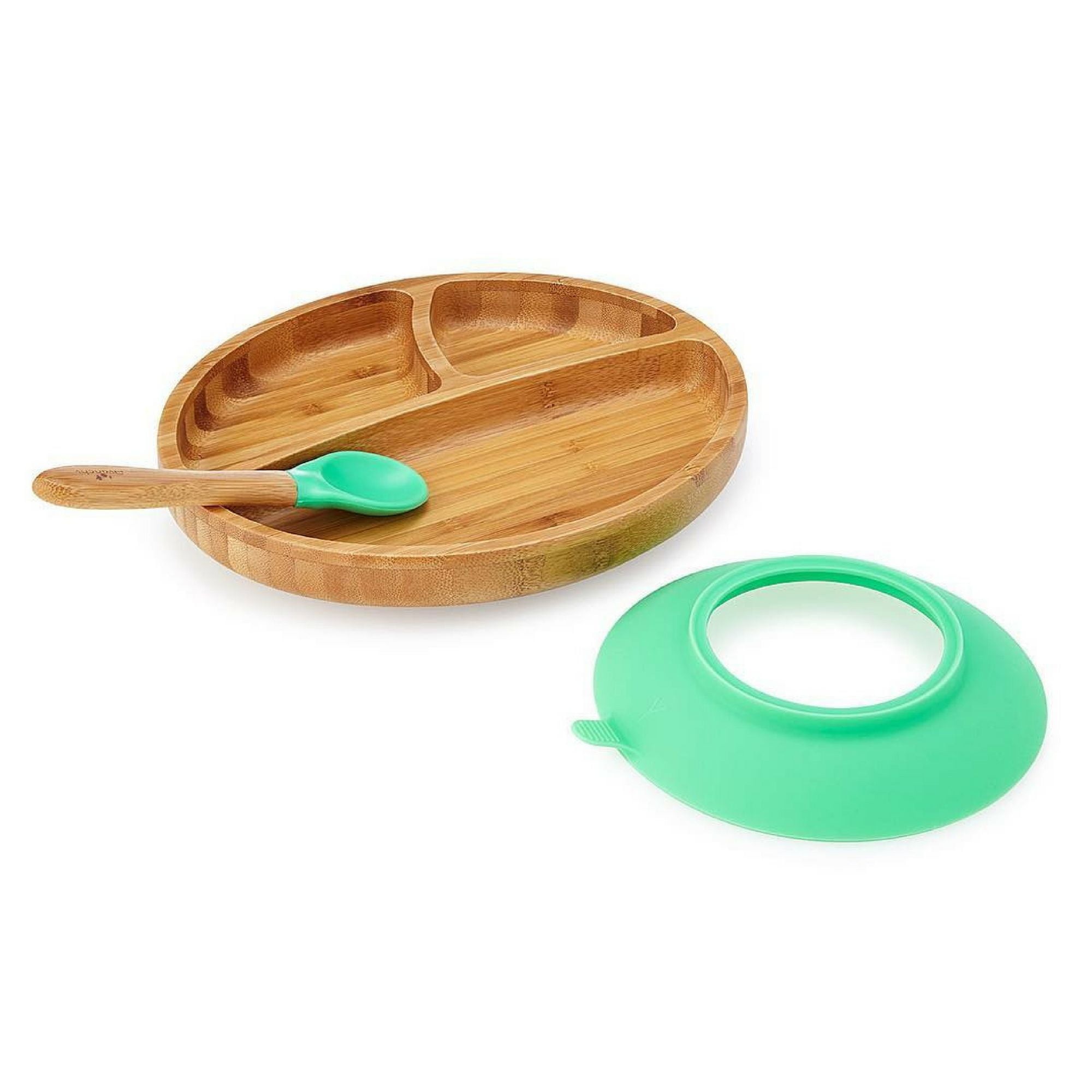 Avanchy Baby Bowls with Suction. Food Set for Babies Kids Toddler Boys Girl  + Travel Baby Silicone Spoon. Fits Feeding High Chair Table, Green