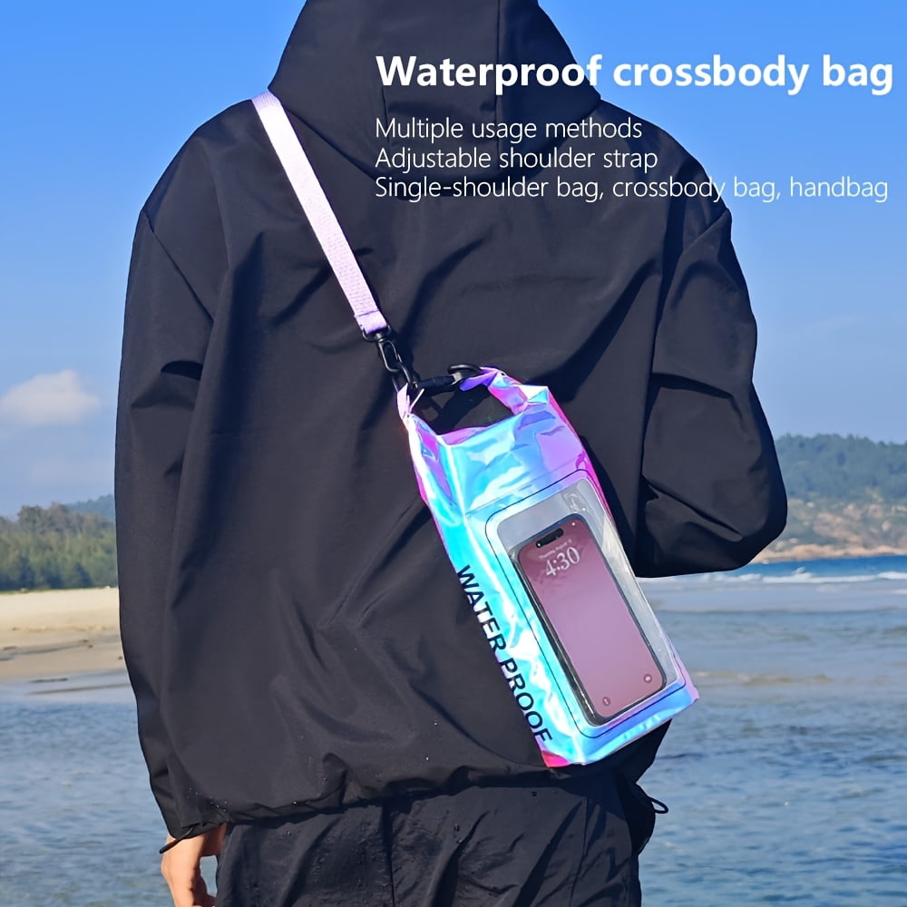 67.63oz/1.32gal Rainbow-Colored Dry Bag for Beaches & Surfing, Swimming, Kayaking, Cell Phone Transparent Dry Pouch, Durable PVC, 5L