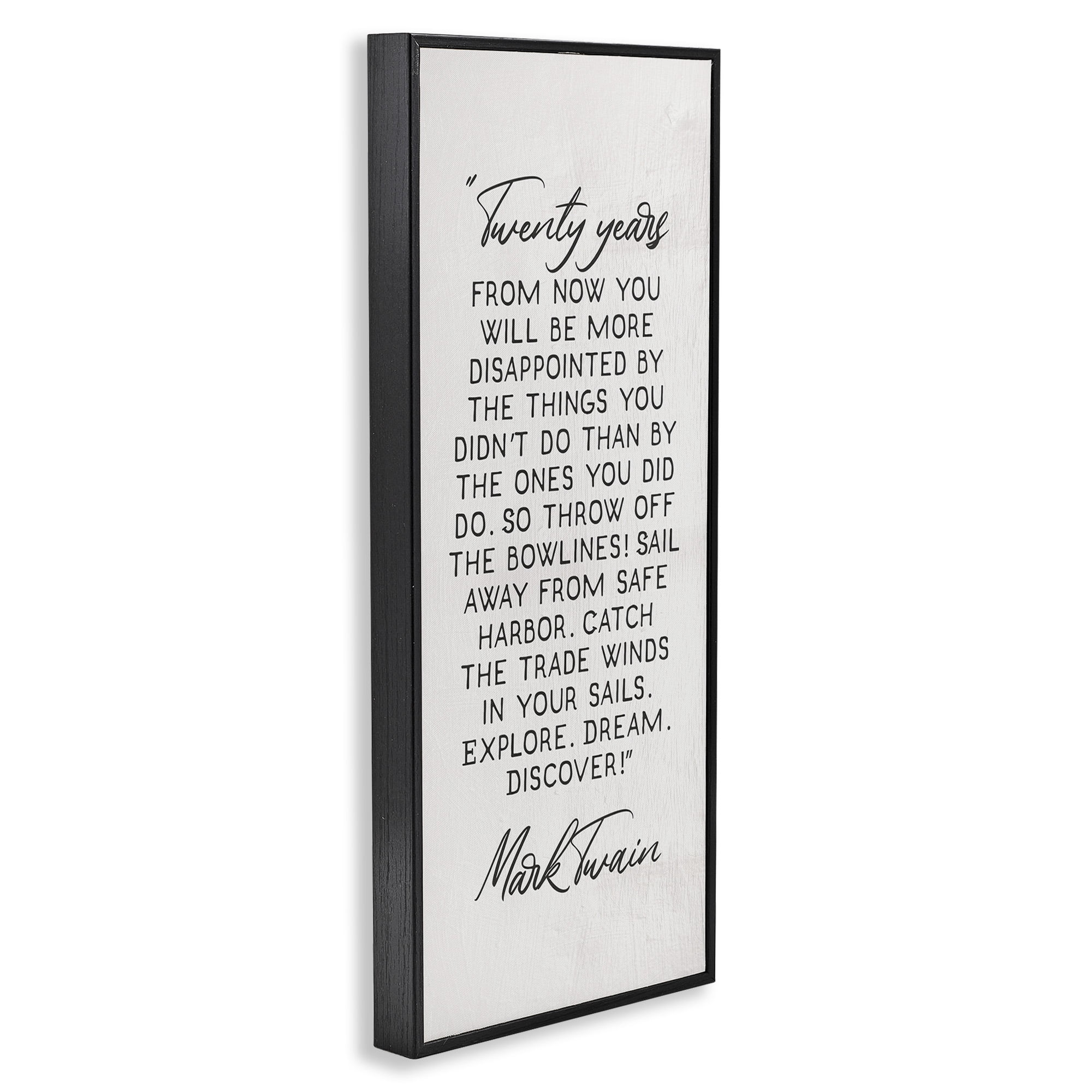 Stupell Industries Twenty Years Twain Literary Quote Inspirational Painting Black Framed Art Print Wall Art, 10 x 24