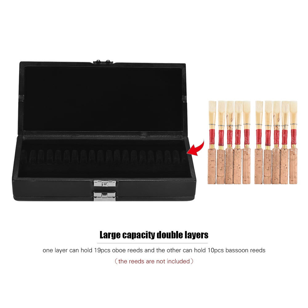 Oboe Reed Case Bassoon Reed Case Black PU Leather 2 Layers Reed Case for 19PCS Oboe Reeds & 10PCS Bassoon Reeds Protector