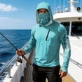 thumbnail image 7 of Men's Abstract Print Hooded Fishing Shirt with Face Mask - Long Sleeve UPF 50+ Quick-Dry Sun Protection Pullover with Zipper Pocket, Drop-Shoulder Outdoor Top for Hiking & Sports Sky Blue S, 7 of 7